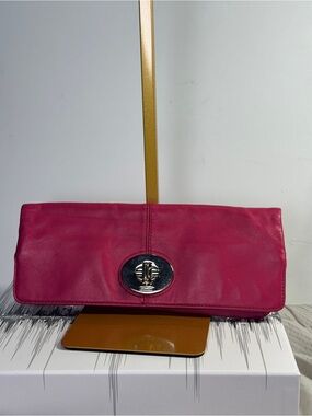 Coach Pink Leather Turn-Lock Clutch Madeline fold over slim